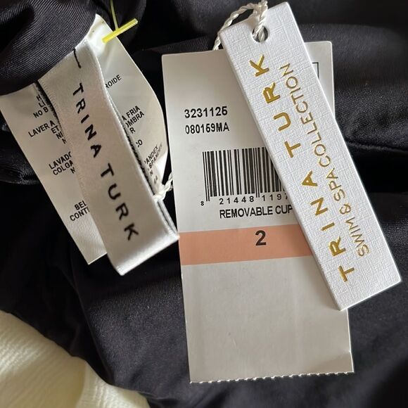 Trina Turk Monaco Solids Ruffle Plunge One Piece Swimsuit Size 2 NWT in Black - Picture 4 of 10